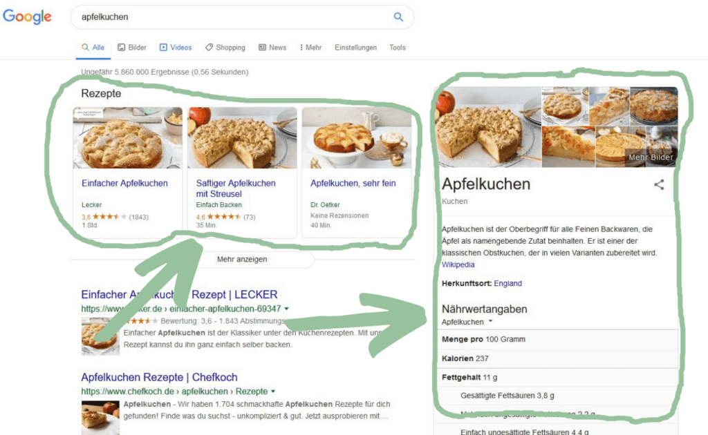 BERT: Googles großes Algorithmus-Update erklärt 3 Featured Snippet für das Keyword Apfelkuchen