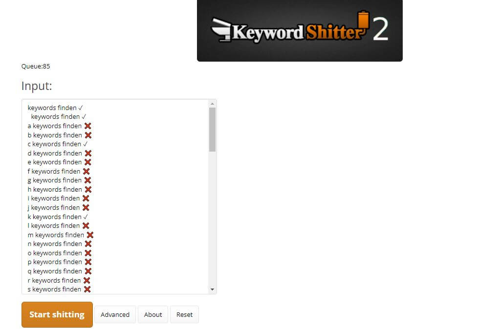 Keywords finden mit dem Keyword Shitter: So sieht das Tool aus