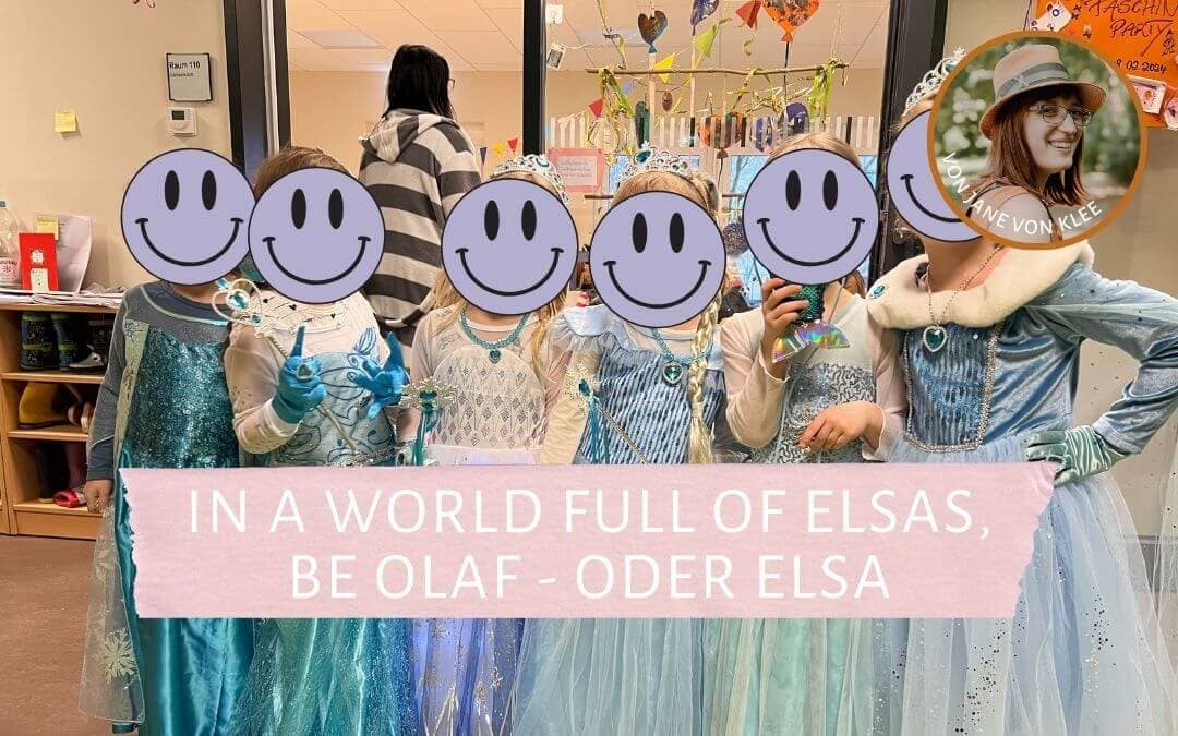 Sechs Kinder in Königin-Elsa-Kostümen