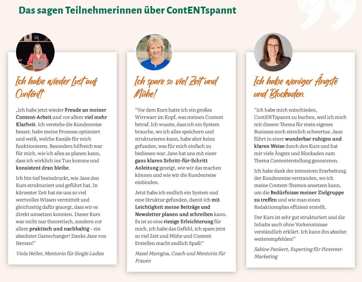 Screenshot: Beispiel für Kundenstimmen auf der Website