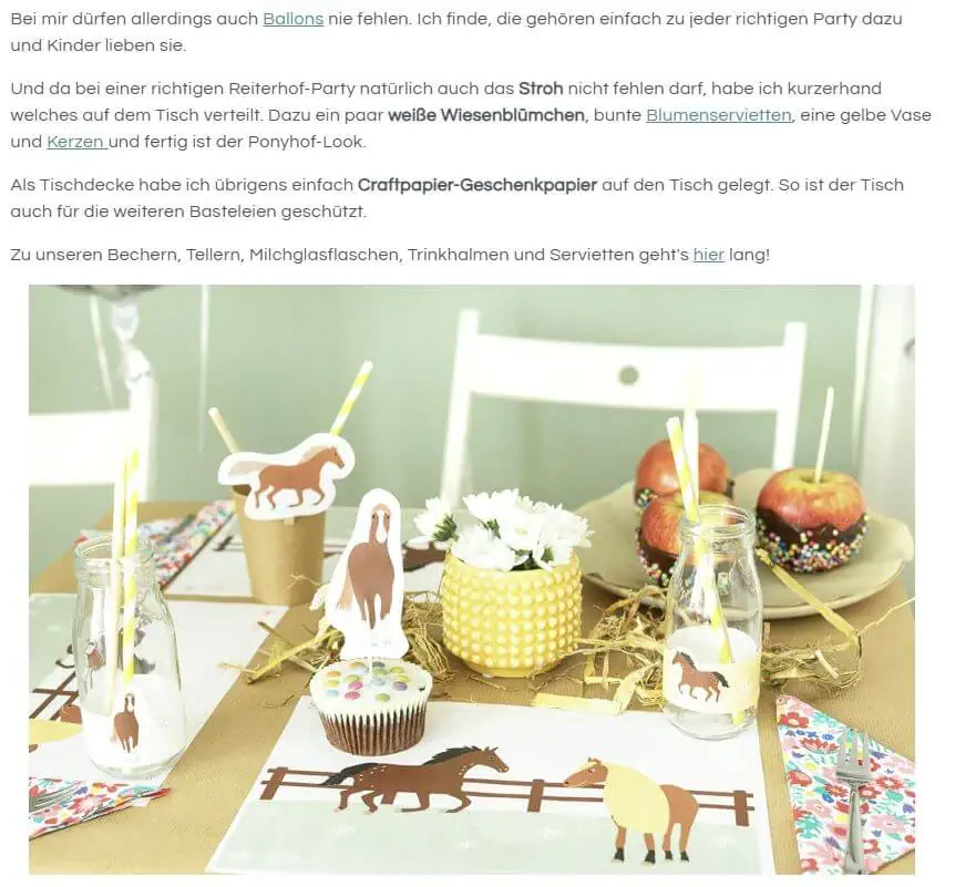 Ausschnitt aus einem Blogbeitrag zum Thema Ponyhof-Party.