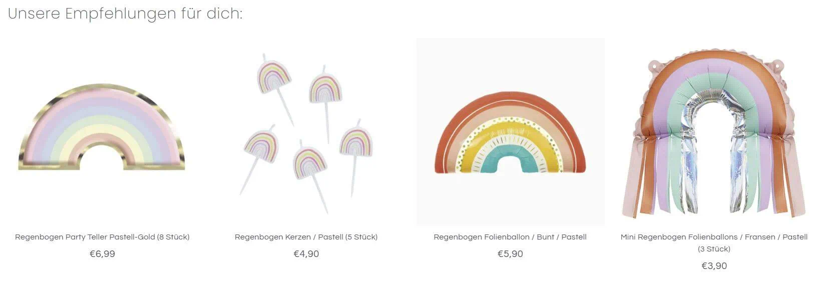 Verschiedene Produkte zum Thema "Regenbogen" aus dem Printfetti-Shop.